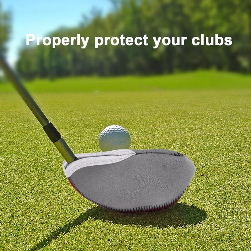 Neoprene Iron Cover, Dilwe 10 Pcs Putter Protector with Zipper, Long Neck, See Through Window, Golf Club Sleeve (Gray+Red)