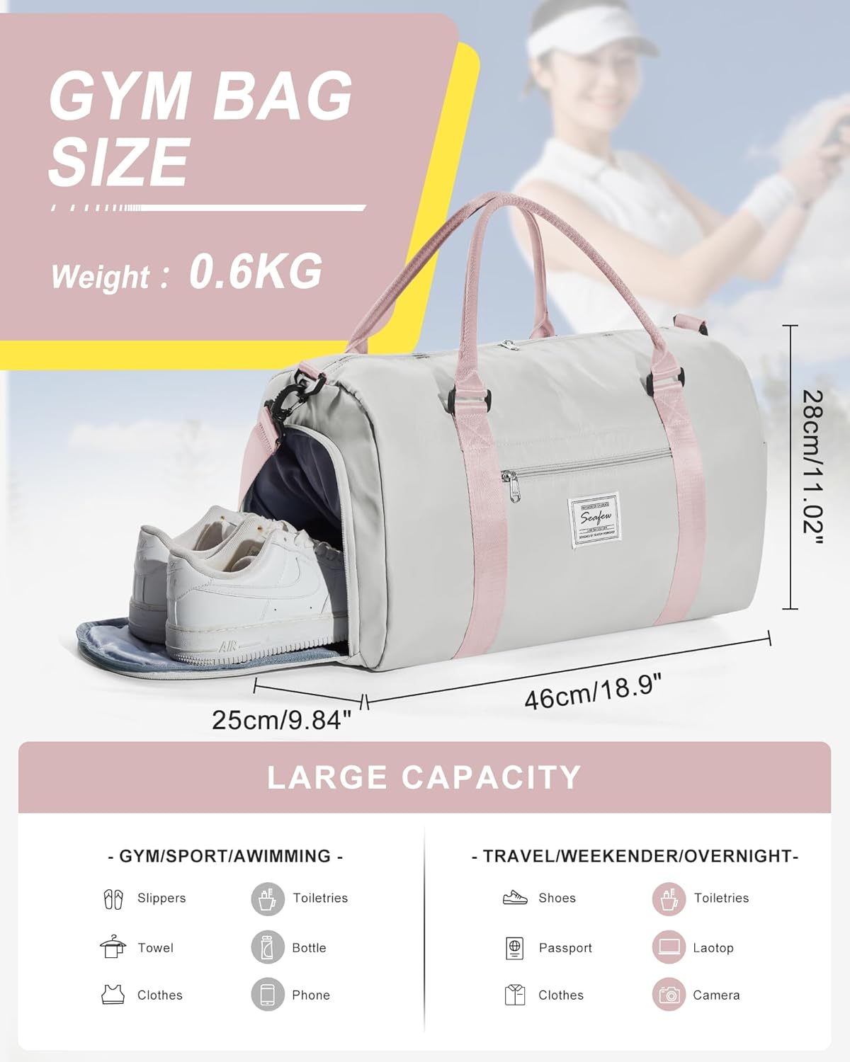 Skiennix Women's Gym Bag - Versatile Travel Duffel Tote for Weekend Getaways | Stylish & Durable