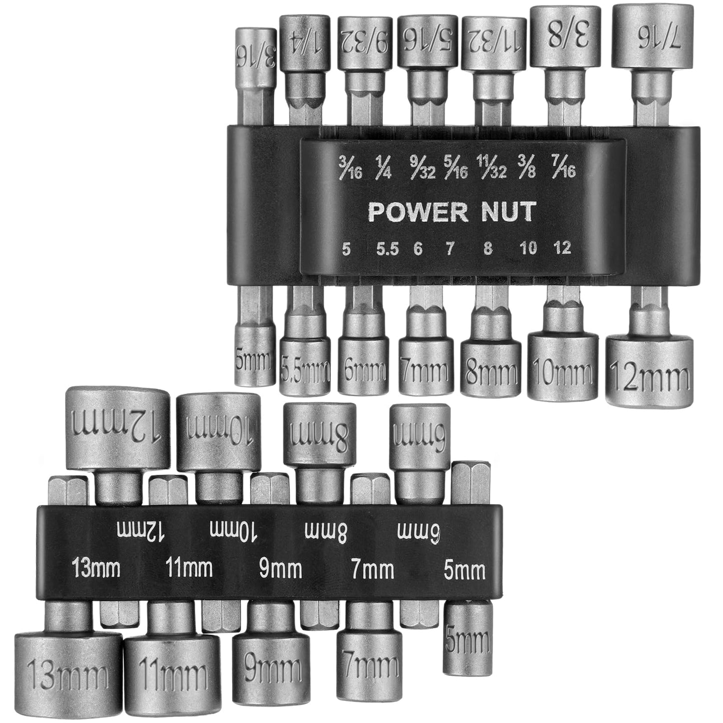 Leriton 23 Pcs Power Nuts Driver Drill Bit Tools Set 1/4'' Driver Hex Shank Keys Metric Socket Wrench Screw Impact Bit Set for Power Tools, Electric Drills Screwdrivers Socket Wrench