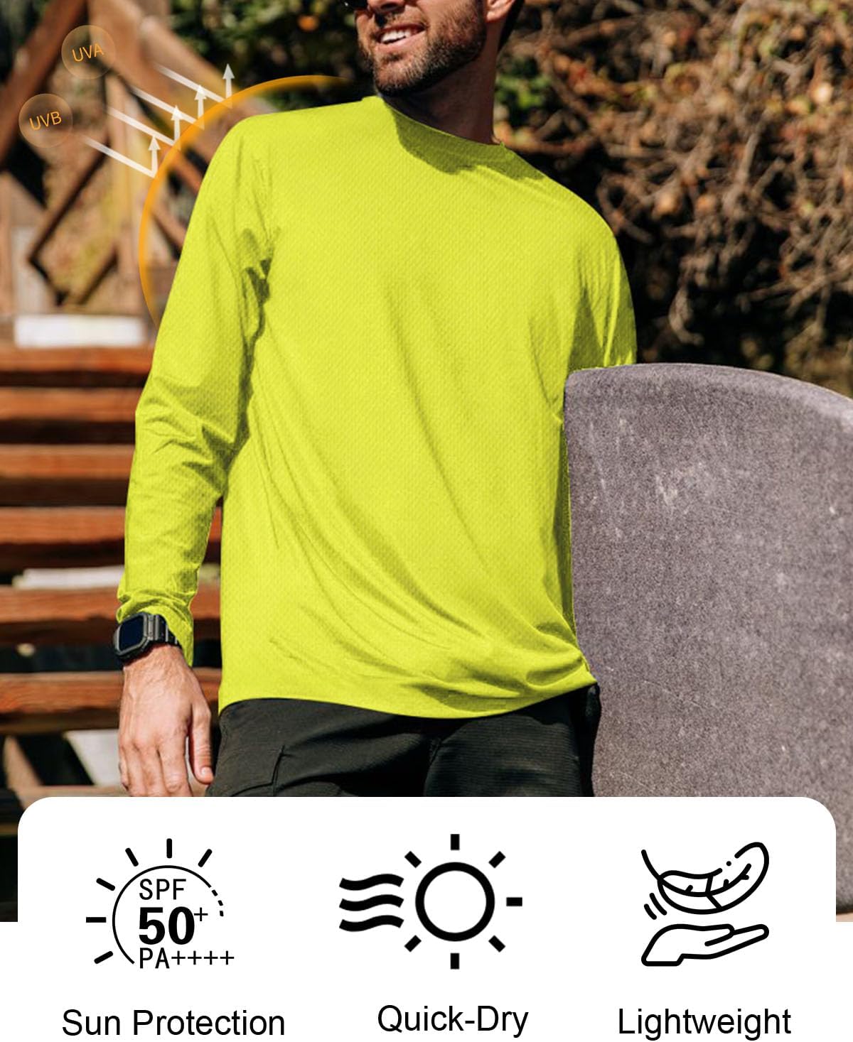 Men's UPF 50+ Long Sleeve Tee Shirts UV Sun Protection Quick Dry Tee Shirt Swim Athletic Running Workout