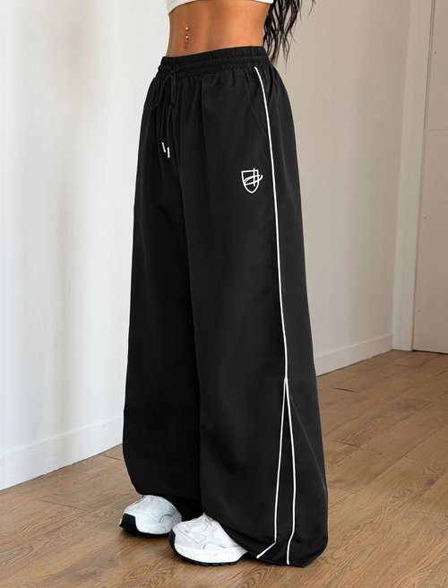 ZAFUL Womens Parachute Pants Y2k Baggy Elasitc Waist Track Pants Contrast Pipping Sweatpant Trousers(1-Black, M)