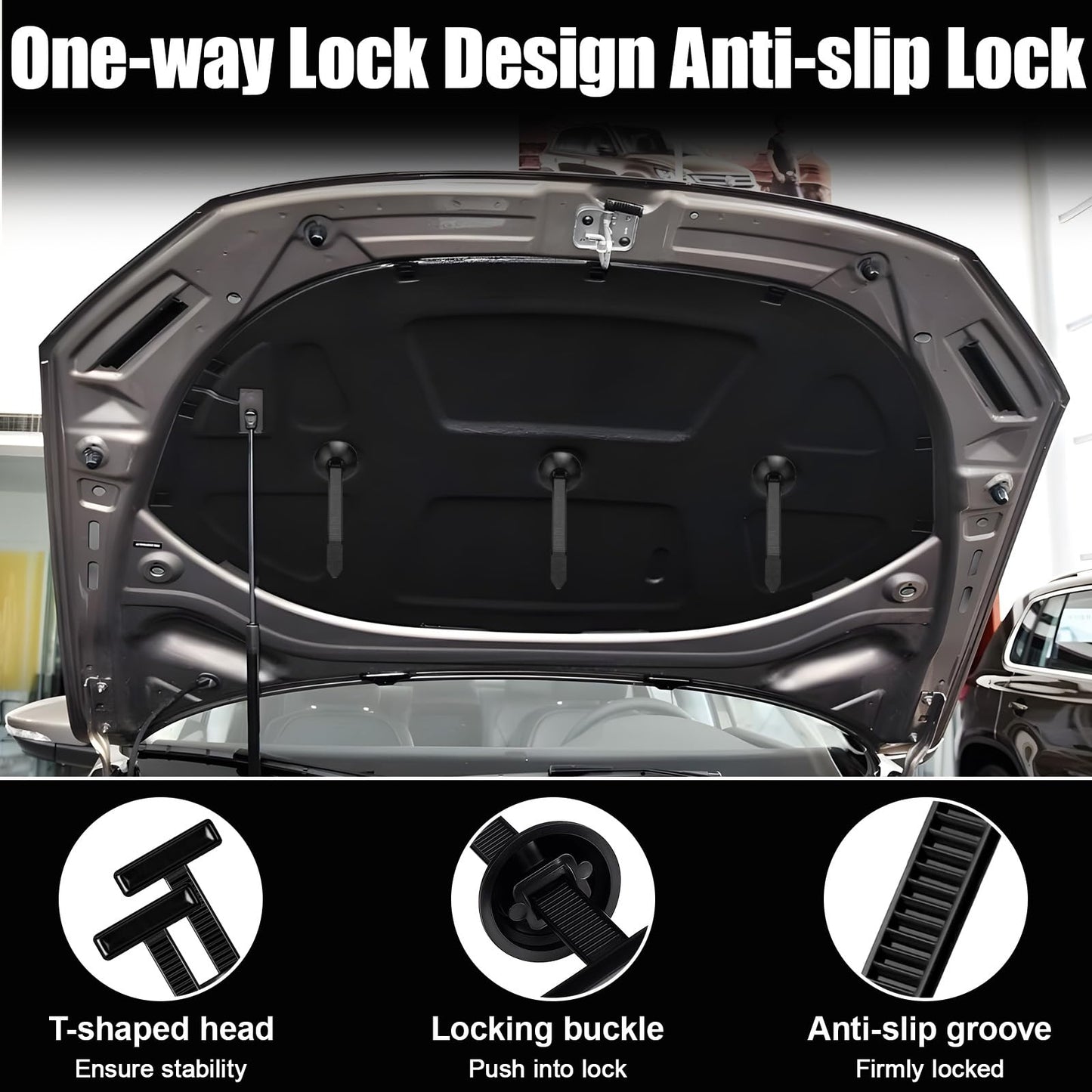 XANGNIER 100 Pcs Nylon Universal Cable Tie Buckle with Wire Cutter,Multipurpose Self Locking Zip Tie Clips Automotive,Snap Fit Nylon Fastening Clip for Car Repairs Auto Bumper Fender Liner Fasteners