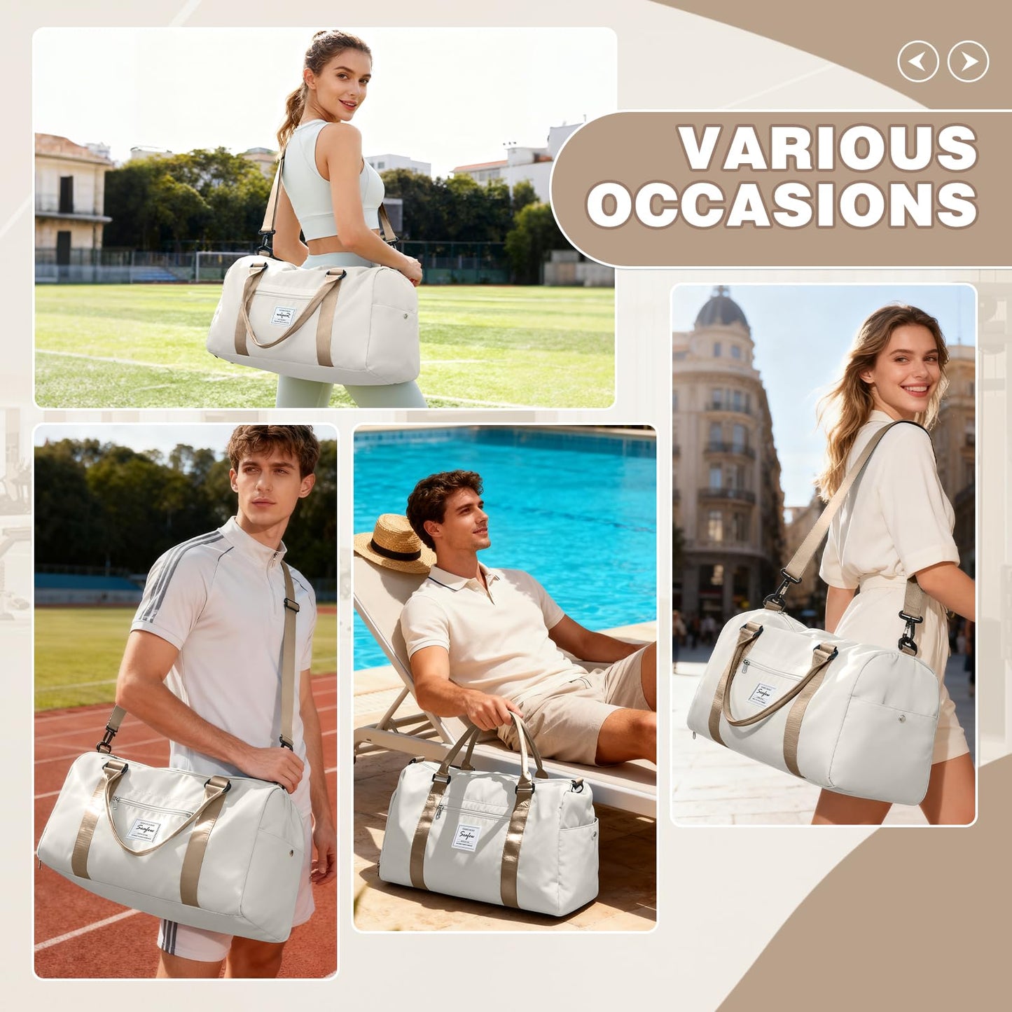 Weekender Duffel Bags for Women, Travel Totes Bag for Airplane, Cute Sports Gym Dance Bag Overnight Luggage Bag with Wet Pocket Shoe Compartment, Carry On Hospital Bag for Labor and Delivery, White