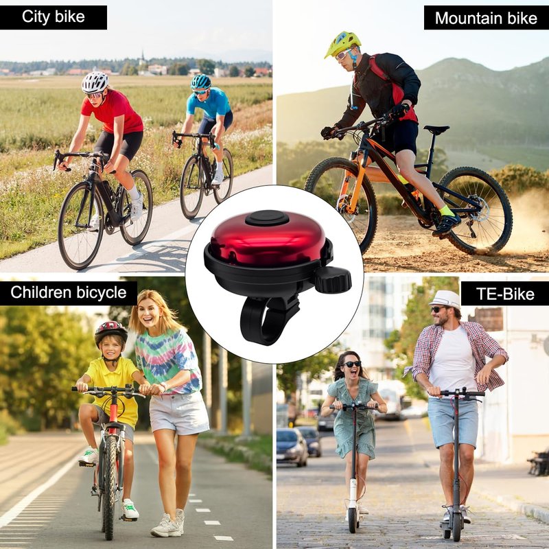 CKANDAY Classic Bike Bell for Adults, Aluminum Bicycle Bell, Loud Crisp Clear Sound Bicycle Horn Bike Accessories for Adult Bikes, Easy Installation, Use for Mountain Road and Commuter Safety, Red