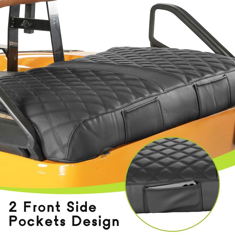 WEIMELL Golf Cart Seat Covers Fit EZGO TXT 1994-2013 Vinyl Leather Front Seat Cover for Ordinary Cushion No Nail Gun Easy to Install & Clean Vinyl Seat Cushion Cover (Black)