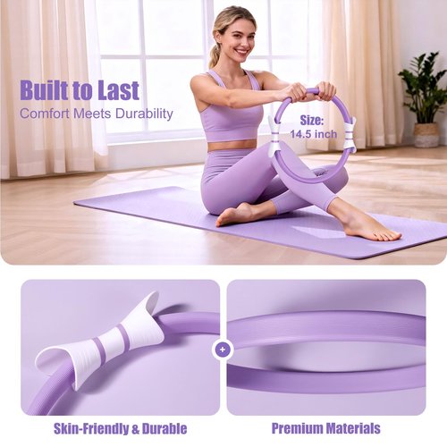 LZCDUDU Pilates Kit for Women, 14.5 in. Pilates Ring with Sliding Discs & Leopard Band, Complete Home Pilates Kit for Beginners, Versatile Pilates Equipment for Strength and Flexibility