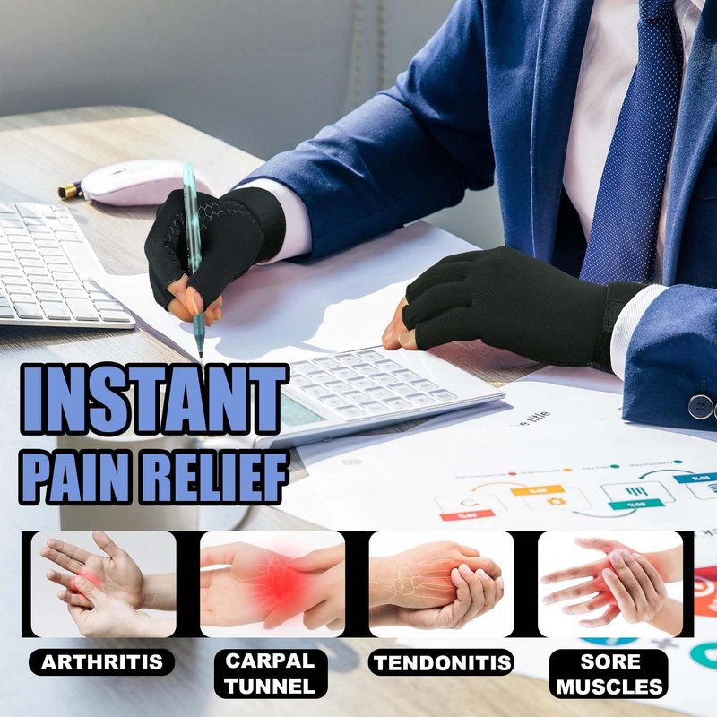 2 Pairs Copper Arthritis Gloves for Women Men, Compression Gloves with Adjust Strap for Arthritis, Wrist Support, Hand Pain, Fingerless Computer Typing Gloves for Carpal Tunnel, RSI (Small/Medium)
