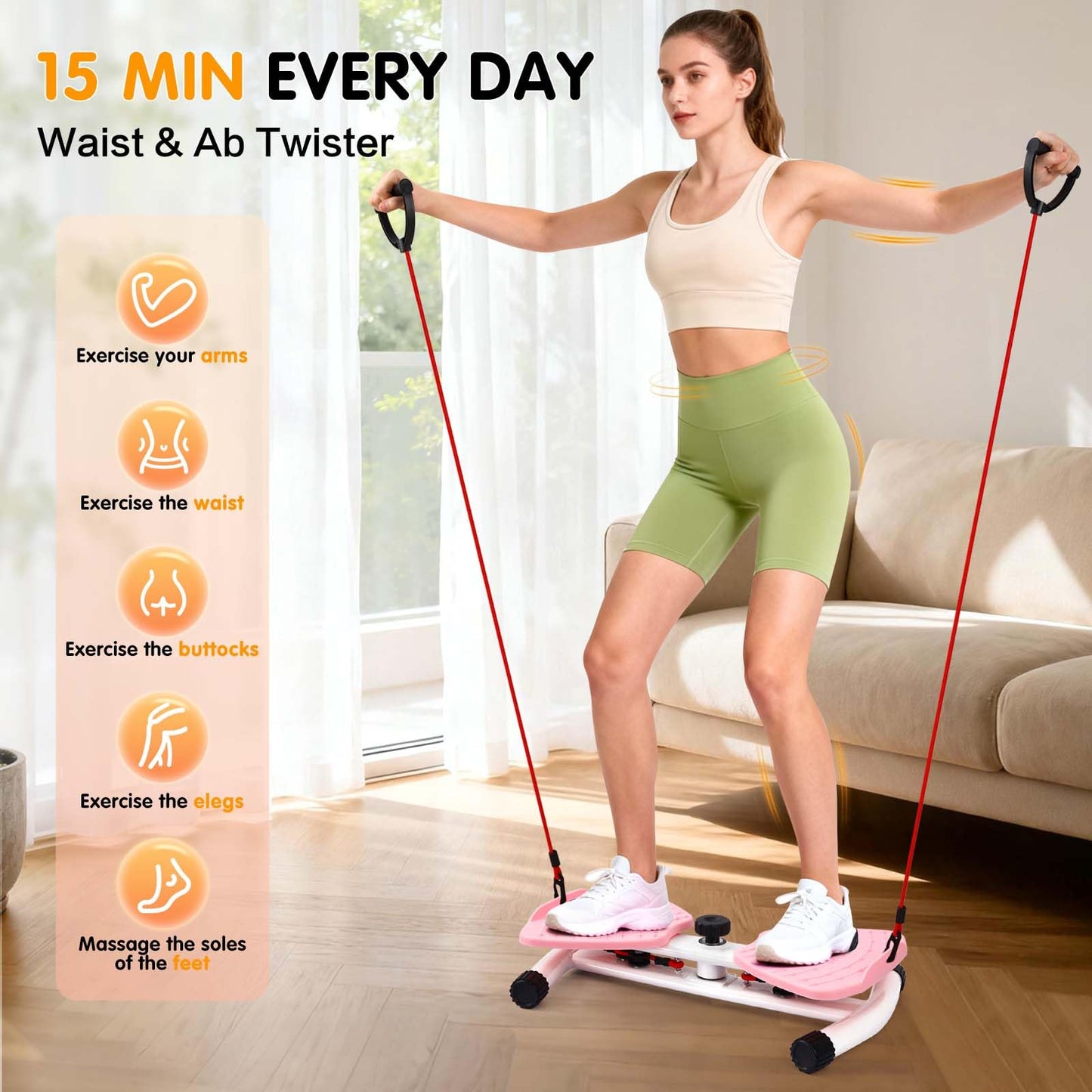 Waist Twister Machine Exercise, Ab Twister Board with 300 Lbs Weight Capacity, Adjustable Noiseless Twist Board for Exercise, Home Abs Exercise Equipment for Women/Men