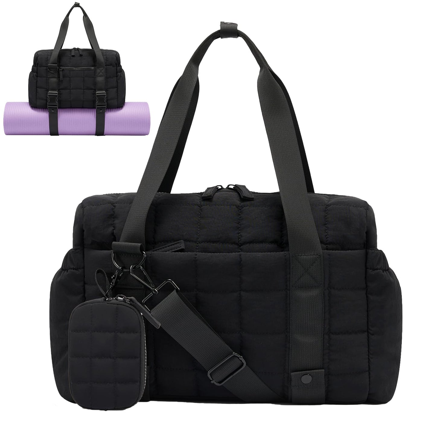 Small Gym Bag for Women, Puffy Sports Duffel Bag with Yoga Mat Holder, Gym Tote Bag with Wet Pocket & Coin Wallet, Carry on Bag for Workout Dance Pilates Ballet Swimming Travel