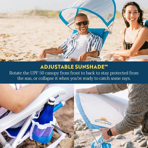 GCI Outdoor Beach Chair - Reclining Folding Canopy with Durable Armrests & Drink Holder | Saybrook Blue