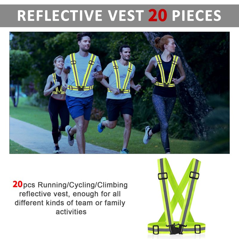 Miushion Reflective Vest | Safety & High Visibility for Running, Jogging, Dog Walking, Cycling | Adjustable & Elastic Reflector Fits Outdoor Clothing (Pack of 20)