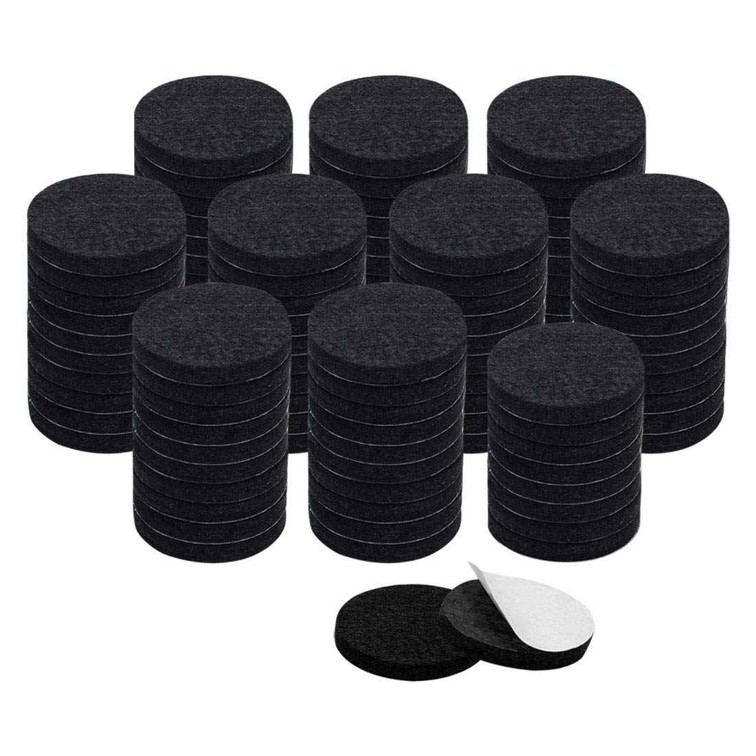uxcell 100pcs Furniture Felt Pads Round 1 1/4" Self-stick Non-slip Anti-scratch Pads for Cabinet Chair Feet Leg Protector Black