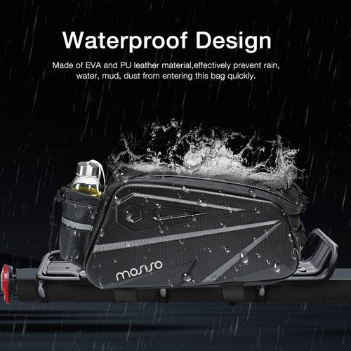 MOSISO Bike Rack Bag, Waterproof Bike Rear Rack Handbag Bicycle Trunk Bag, 14L EVA Mountain Bicycle Rear Seat Storage Saddle Pouch Cycling Luggage Pouch with Shoulder Strap, Black