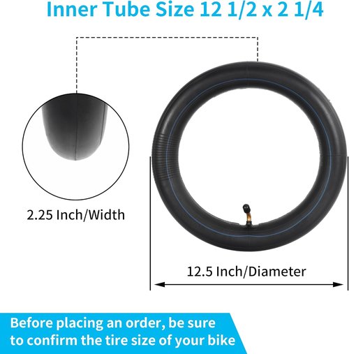 Heavy Duty 12" Bike Tubes - 12.5 x 2.25 Inner Tube with Angled Valve Stem | Pack of 2