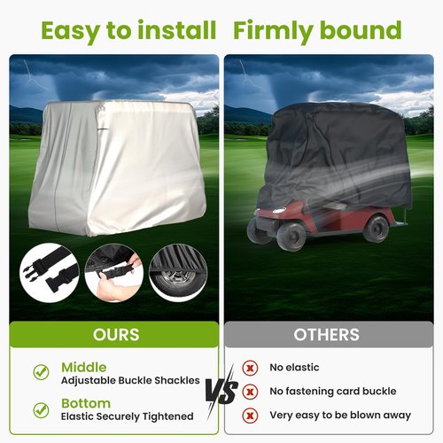 BENVOL 2/4 Passenger Golf Cart Cover for Yamaha EZGO Club Car, 420T Waterproof Polyester with Silver Coating,Waterproof,Dustproof,Windproof,Sunproof，All-Weather Protection (Silver-112 * 48 * 73 in)