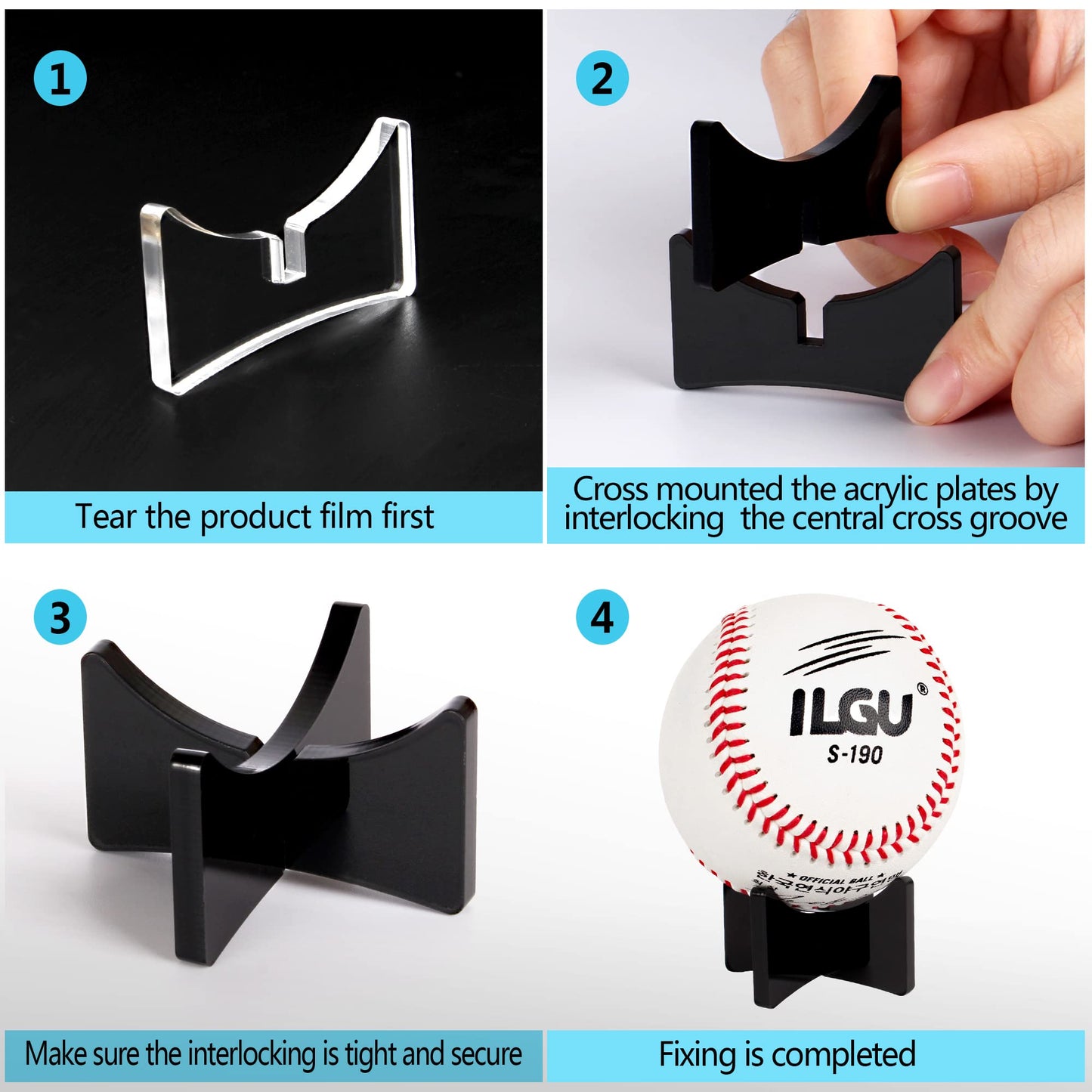 Yes!Fresh Acrylic Baseball Holders for Ball Memorabilia Display, Softball Display, Tennis Display Rack (1.97x1.1 inch, Black)