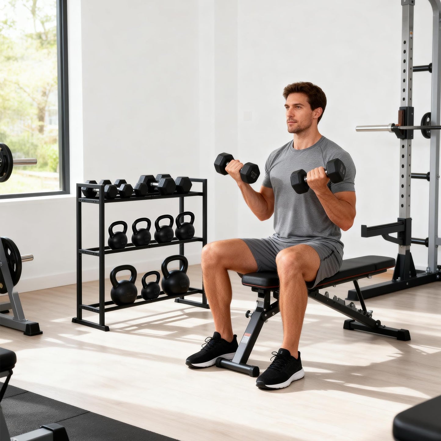 plthets 3 Tier Adjustable Dumbbell Rack - Weight Rack for Home Gym Dumbbells to 450 lb Capacity, Dumbbell Storage Rack Stand for Home Gym Dumbbells & Kettlebell