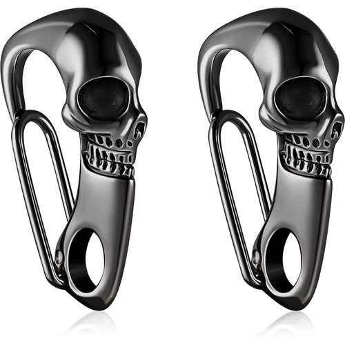 Hicarer 2 Pieces Skull Keychain Skull Wallet Chain Skeleton Clasp Key Buckle for Men Heavy Metal Gothic Key Ring(Black)
