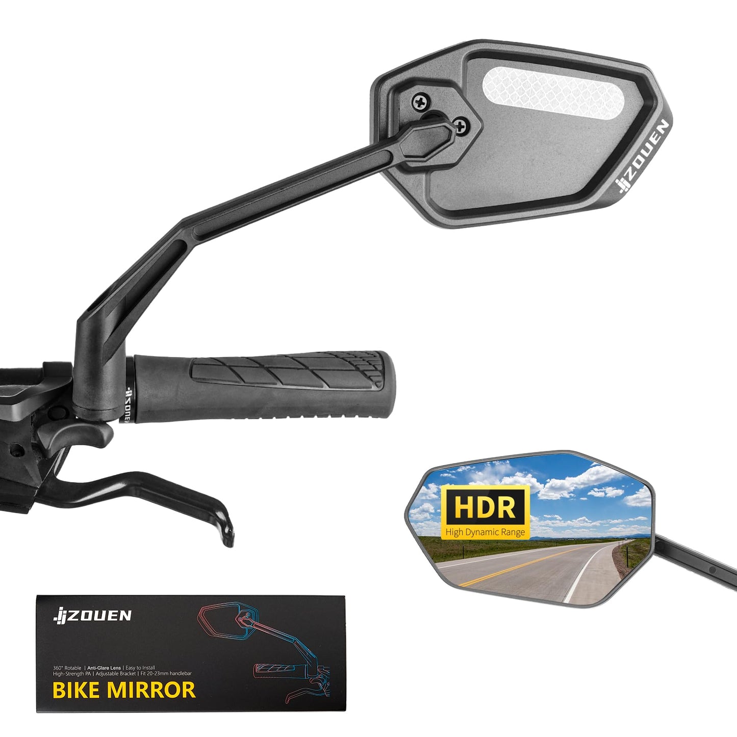 JJZOUEN 2026 Bike Mirror Handlebar Mount, Rotatable Bicycle Rear View Mirrors, Scratch Resistant Convex HD Glass, Safe Bike Rearview Mirror for MTB, E-bike, Road Bike Accessories, Fit 20-23mm
