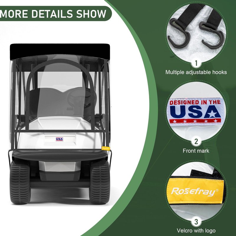 Rosefray Golf Cart Enclosure with 4 Sided Clear PVC Windows, 2+2 Golf Cart Drivable Enclosure Rain Cover , Short Roof 58" , Durable Door Zipper - (4 Seater Golf Cart Cover)-Black