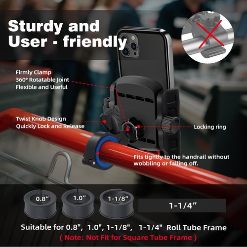 AIPSET Golf Push Cart Phone Holder, Scooter Phone Mount, Stroller Phone Holder, Bike Phone Mount for All Phone Compatible with CaddyTek, Bag Boy, Clicgear, Sun Mountain, Baby Trend, Gaggle & More