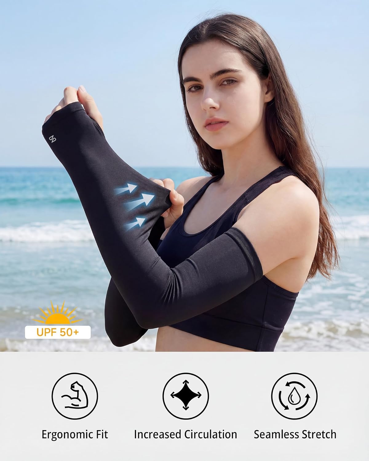 Stelle UV Arm Sleeves - Cooling Sun Protection with Thumb Holes for Golf & Outdoor Activities