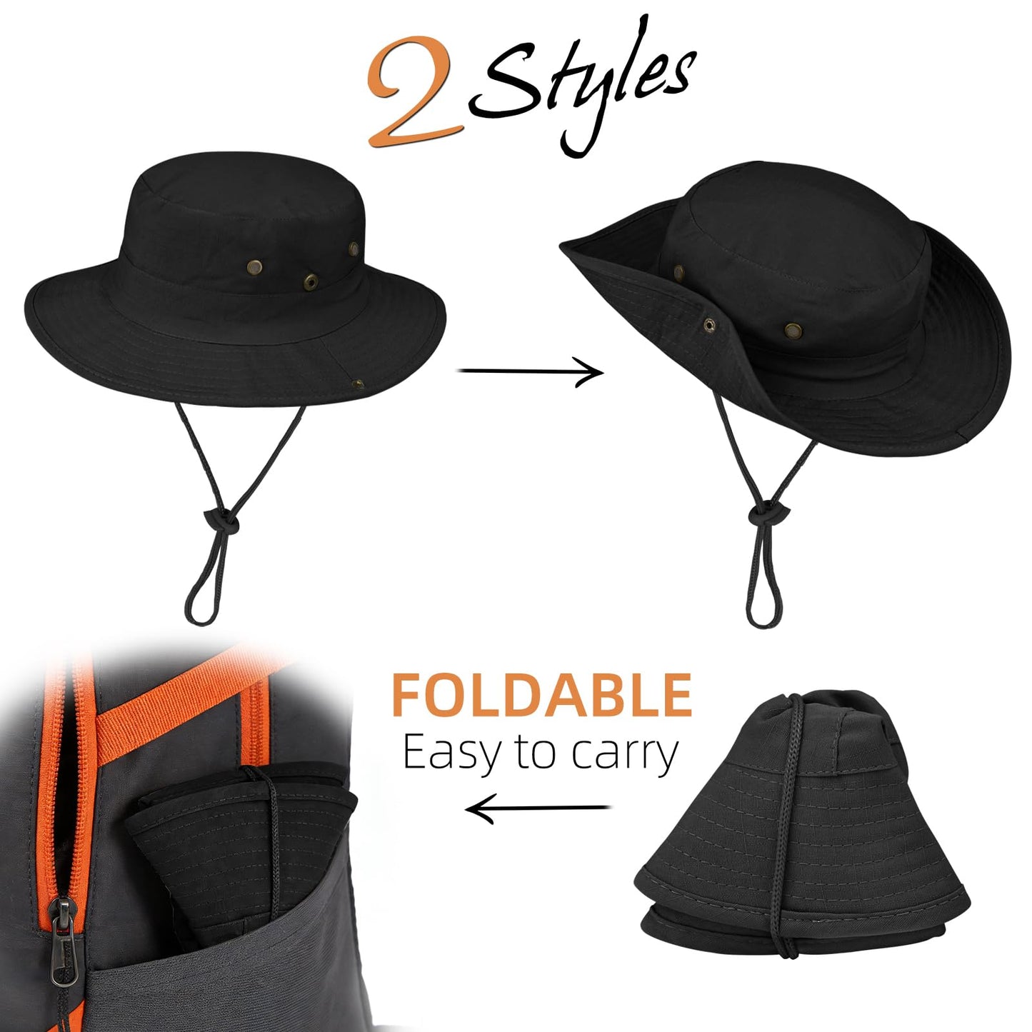 Sun Hats for Men Women Boonie Hat Foldable Fishing Hat UPF 50+ Bucket Hat for Fishing Hiking Garden Safari Beach