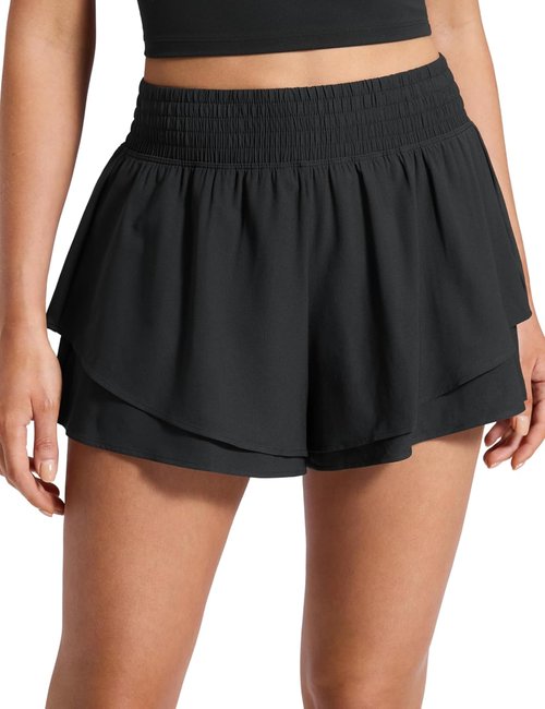 CRZ YOGA Athletic Shorts for Women - High Waisted 2.5" Drapey Double Ruffles for Tennis & Running