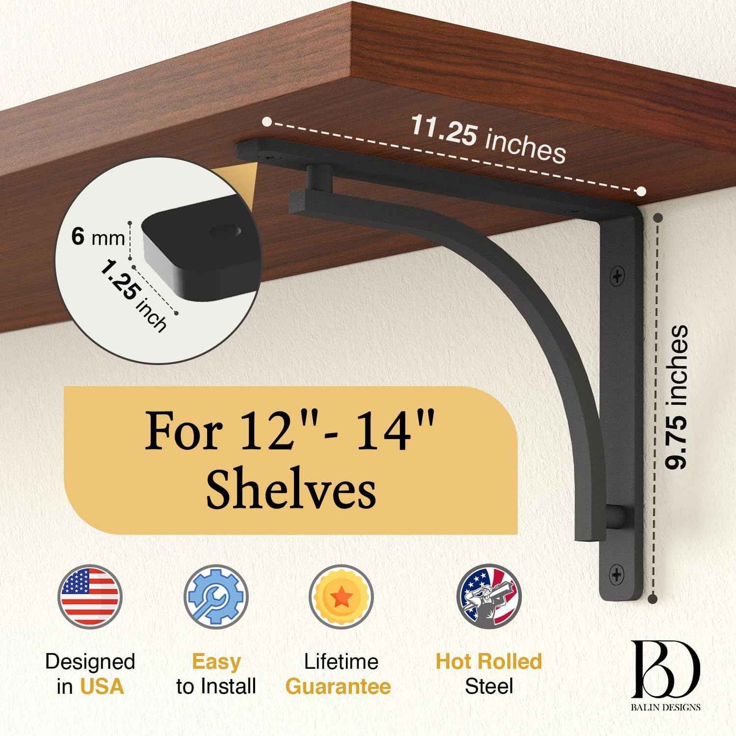 Heavy Duty 8-Inch Black Shelf Brackets - Wall Mounted L Bracket Set of 4 with Hardware