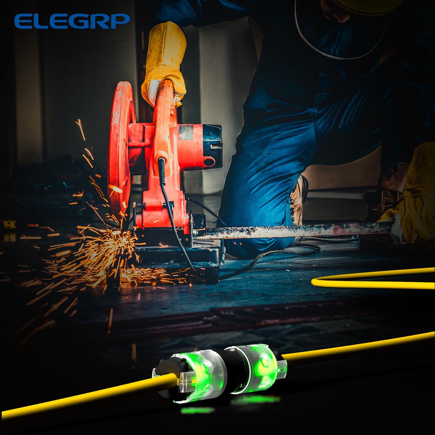 ELEGRP Lighted Straight Blade Connectors, 15 Amp 125 Volt NEMA 5-15R 2 Pole 3 Wire Grounding Electrical Plug Replacement Cord Outlet, Commercial Grade, Black, 1 Pack