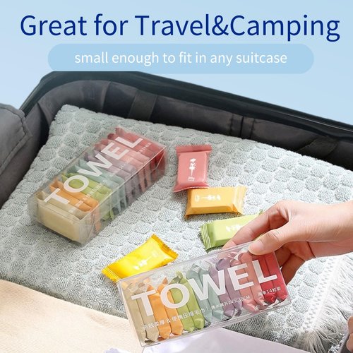 Dzronda Disposable Compressed Towels, Portable Compressed Towel Tablets, 56Pcs Travel Wash Cloth, Thicker Super Absorbent Wash Cloths for Travel, Face Towel Ideal for Outdoor Camping Hiking (56Pcs)