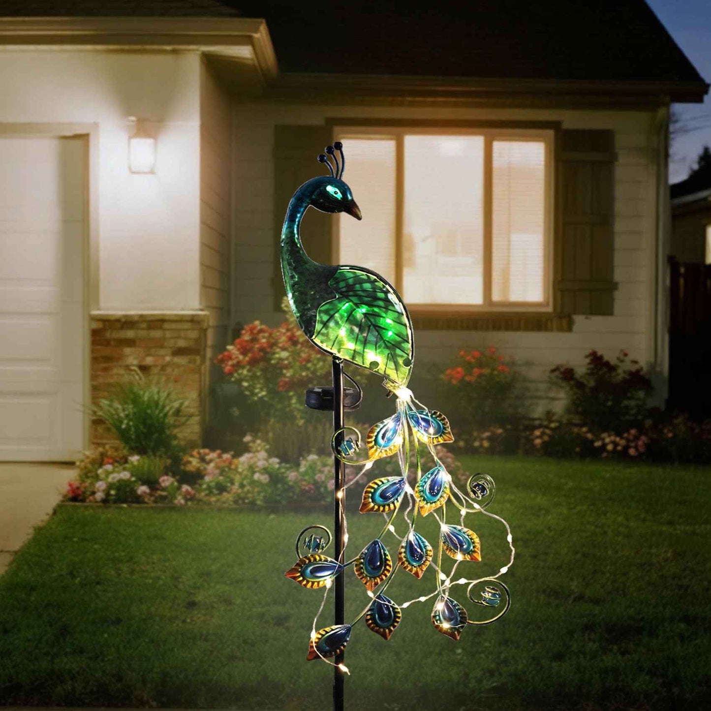 CBAXEAXM Solar Peacock Garden Stake Lights Outdoor, Waterproof Metal Glass Decorative Landscape Path Lights with Thick Stake Glow in The Dark Eye for Pathway Patio Lawn Yard
