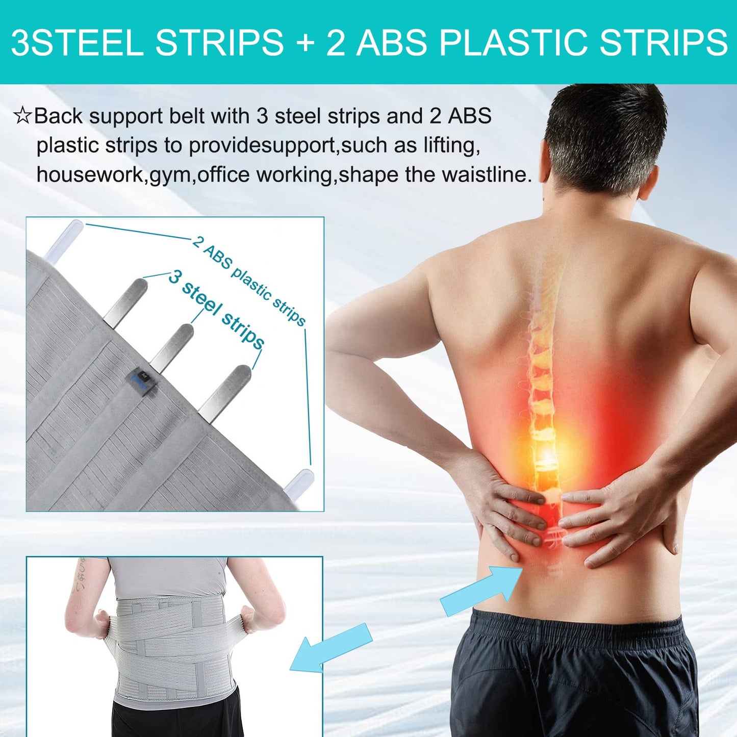 TANDCF Entire Back Brace, Lumbar Support Belt for Women & Men, Adjustable Waist Trainer Belt for Entire Back Pain Relief,Keeps Your Spine Straight and Safe (L)