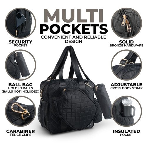 IZARI Designer Pickleball Bag For Women With Fence Hook | Original Quilted Sports Bag for Pickle Ball