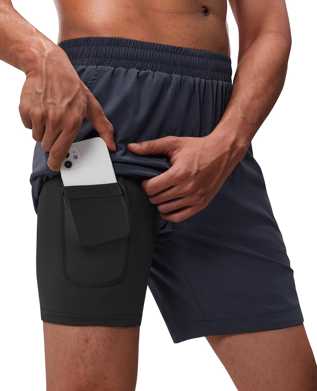 Skiennix Men's 2-in-1 Running Shorts - Quick Dry Athletic Gym Shorts with Phone Pockets