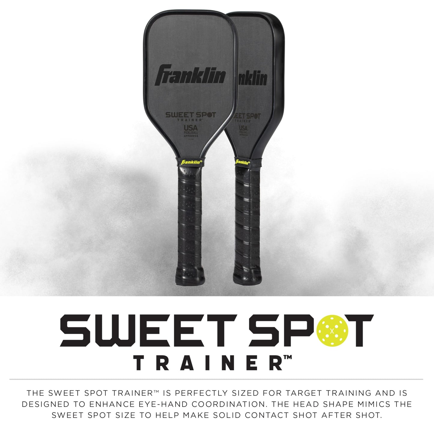 Franklin Sports Sweet Spot Training Pickleball Paddle - THE Original Pickleball Trainer Practice Paddle - Mini Head + Extra Long Handle for Shot + Swing Training - 16mm Core + T700 Carbon Face