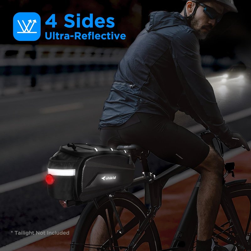 whale fall 10L Bike Rack Bag – Hard Shell Waterproof Rear Trunk Pannier, Saddle Seat Bag Carrier with Rain Cover, 4-Side Reflective Panels, Shoulder Strap & Handle, Bike Accessories, Gifts for Men