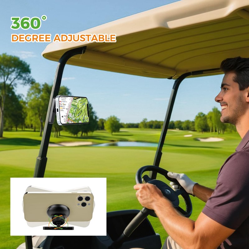 10L0L Magnetic Golf Cart Phone Holder for MagSafe iPhone 16/15/14/13/12, 360° Rotatable, One-Hand Operation, Fits Yamaha/EZGO/Club Car - Includes Free Golf Accessory Clip (Black)