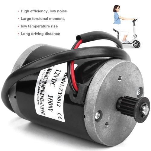 E-Scooter Brushed Motor, 12V 100W High Speed Brush Motor with 384 Pulley Belt Electric Motor for Electric Scooter Electric Modification Accessories