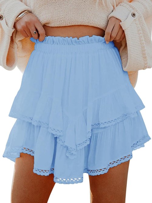 Aoudery Flowy Shorts - Casual Boho Ruffle Tiered Skorts for Women | High Waist Mini Golf & Tennis