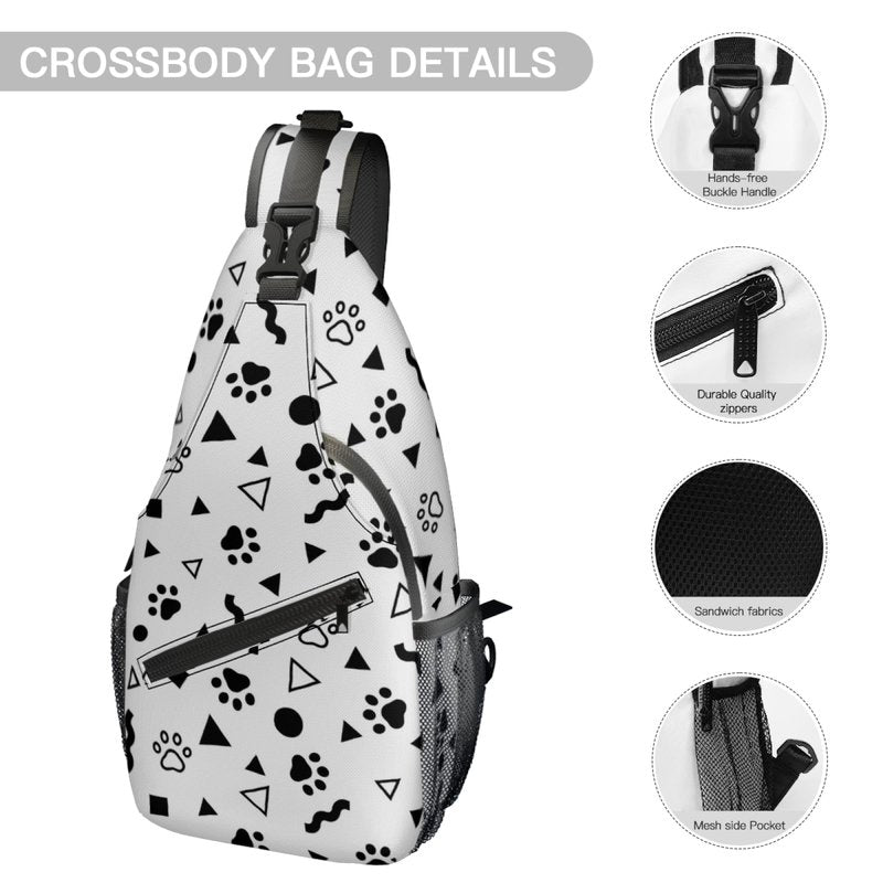 Crossbody Sling Puppy Footprint Pattern Backpack Chest Bag Waterproof Daypack Fanny Pack Cross Body Bag for Women Men Travel Shopping Leisure Sport