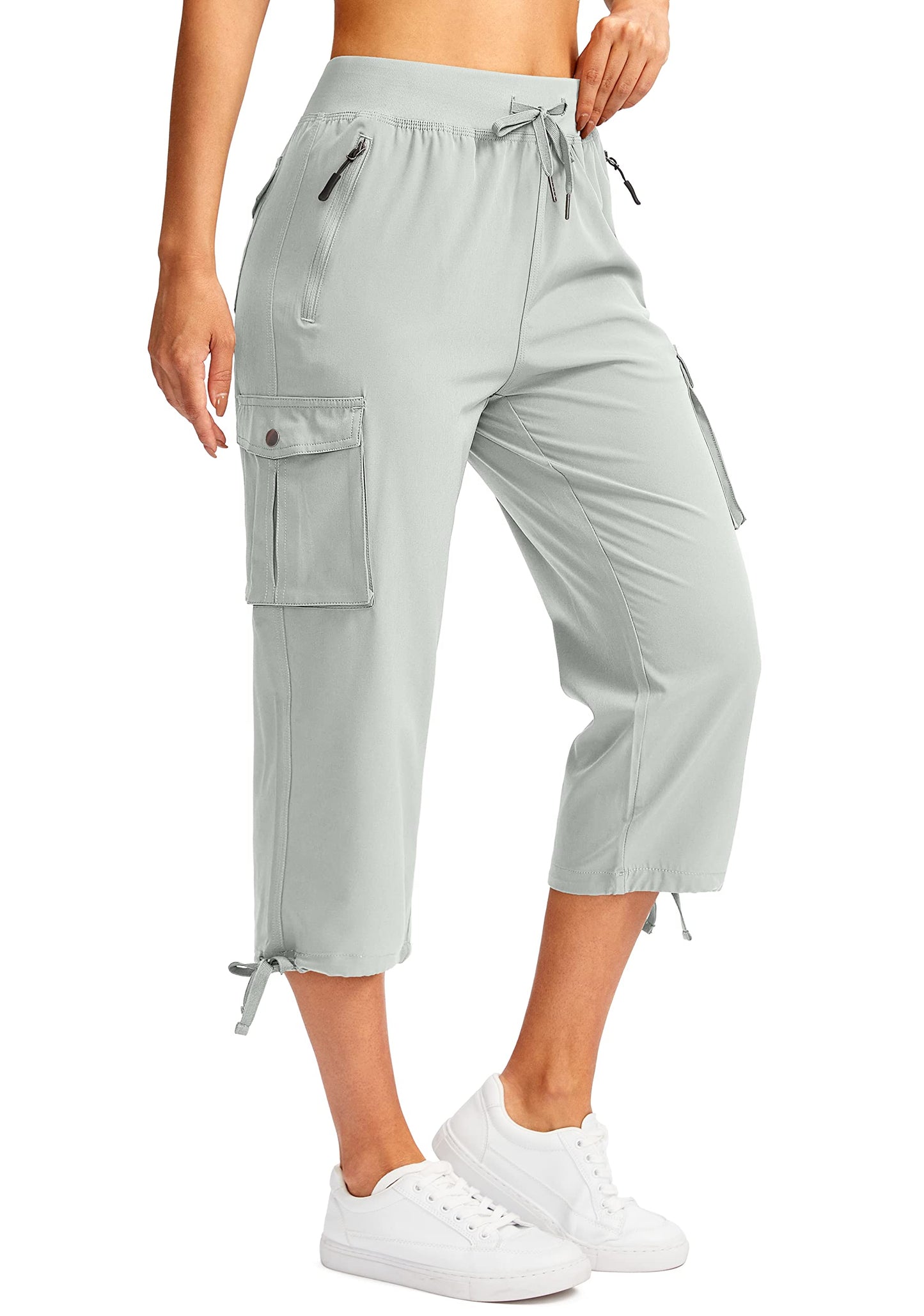 Soothfeel Women's Cargo Capris Pants with 6 Pockets Lightweight Quick Dry Travel Hiking Summer Pants for Women Casual (Pale, S)