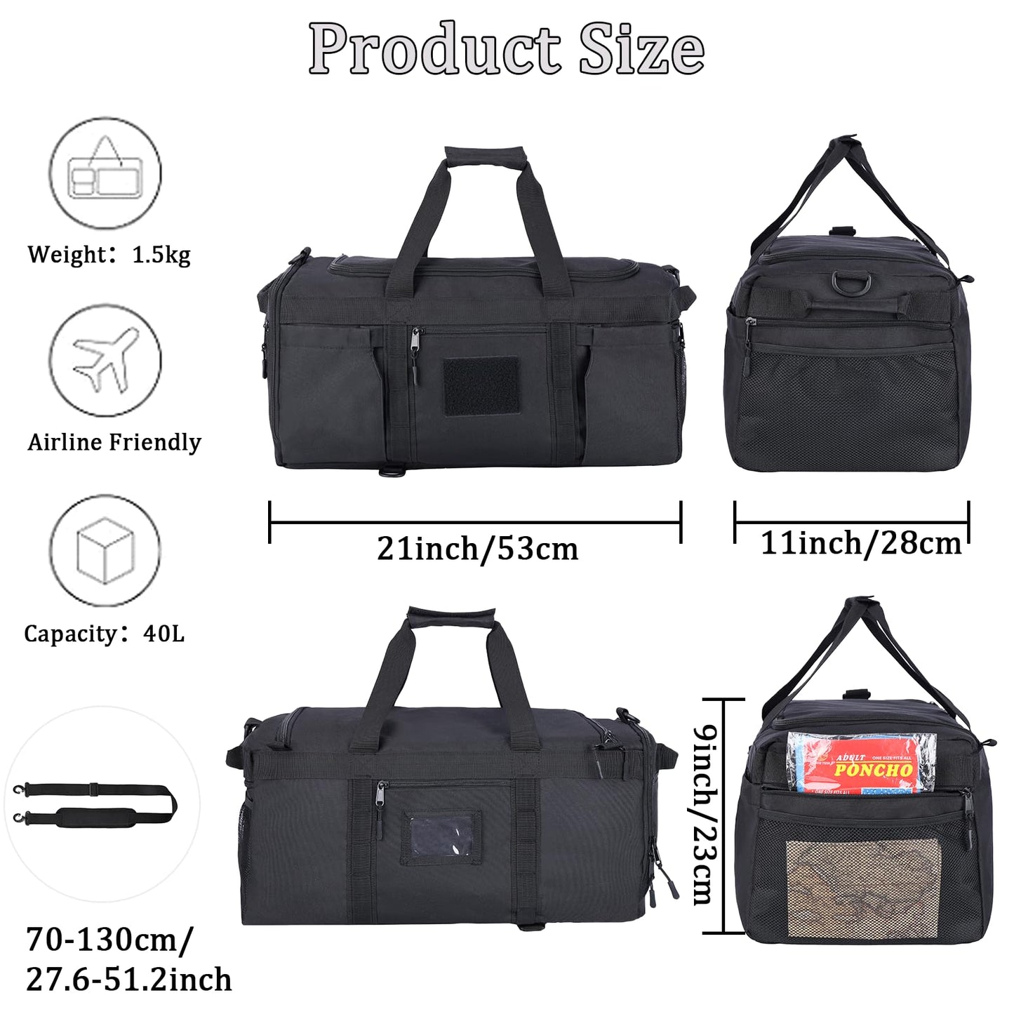 Greencity Gym Bag Duffel Bag with Shoe Compartment for Men Sports Duffels Bag Fitness (Black)