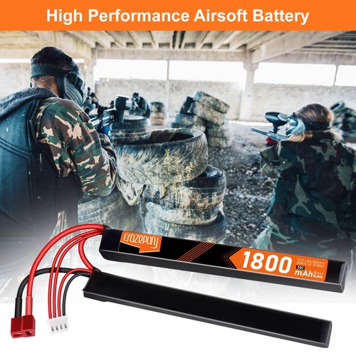 Crazepony Airsoft Battery 11.1V Rechargeable 3S LiPo 1800mAh 30C Nunchuck Split Pack Battery with T Plug to Mini Tamiya Cable for Airsoft Model Guns Rifle