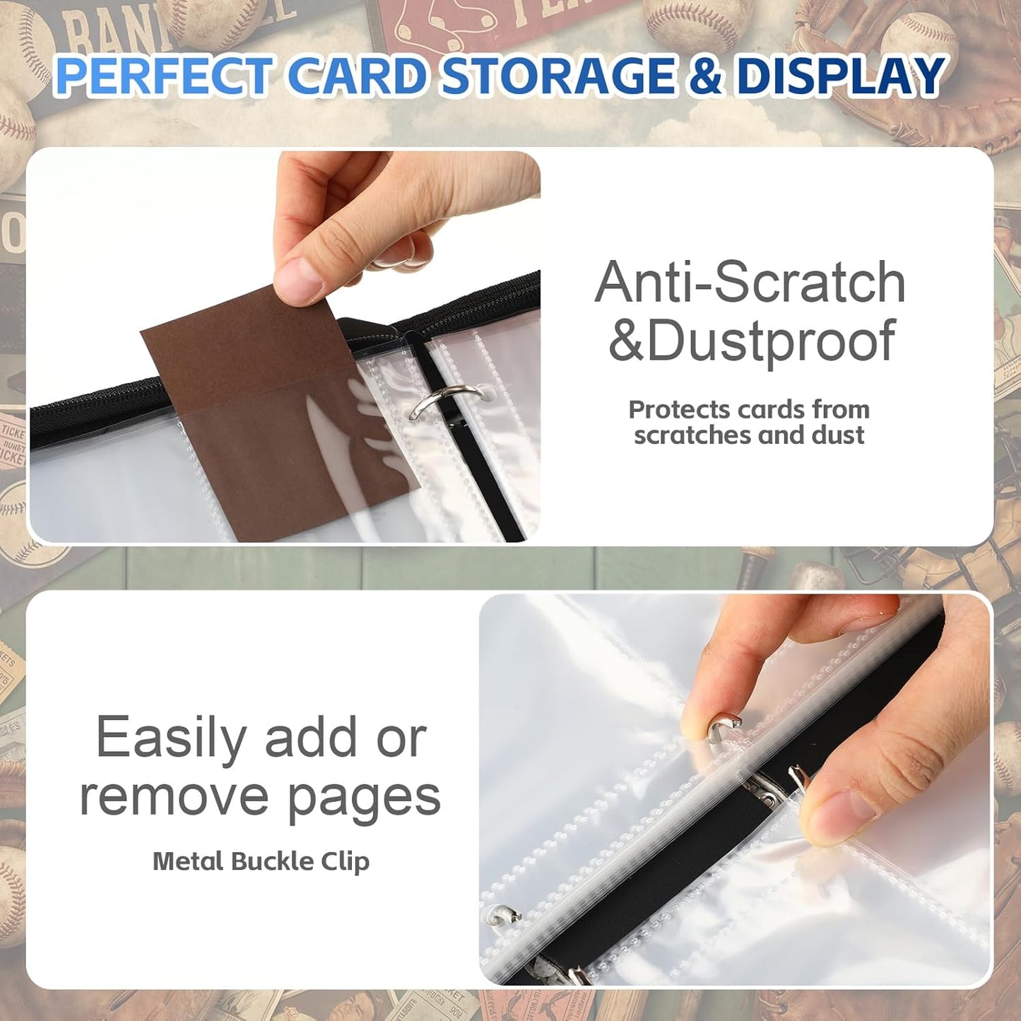 Sanwuta Baseball Card Binders - 6 Pack with 2400 Pockets & Zipper | Double-Sided Sports Display Album