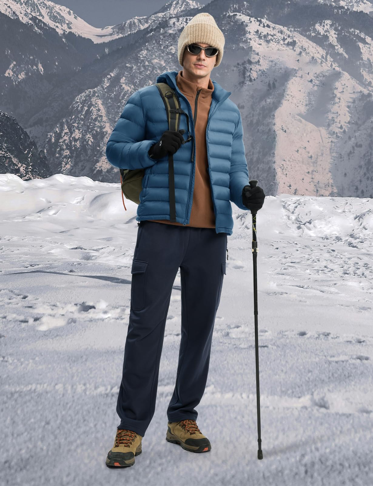 TBMPOY Men's Lightweight Puffer Down Jackets Detachable Hood Water-Resistant Winter Coat Hooded Insulated for Travel Ski Blue M