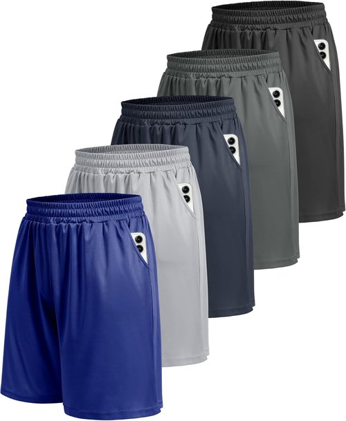 BOOJO Athletic Gym Men's Shorts - Quick Dry Black Workout Shorts with Pockets | 5 Pack for Running & Casual Wear