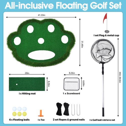 KEMLDIVS Floating Golf Green for Pool, Patented Pool Golf Game Floating Mat with Ball Retrieve Net/Scoreboard for Party & Training