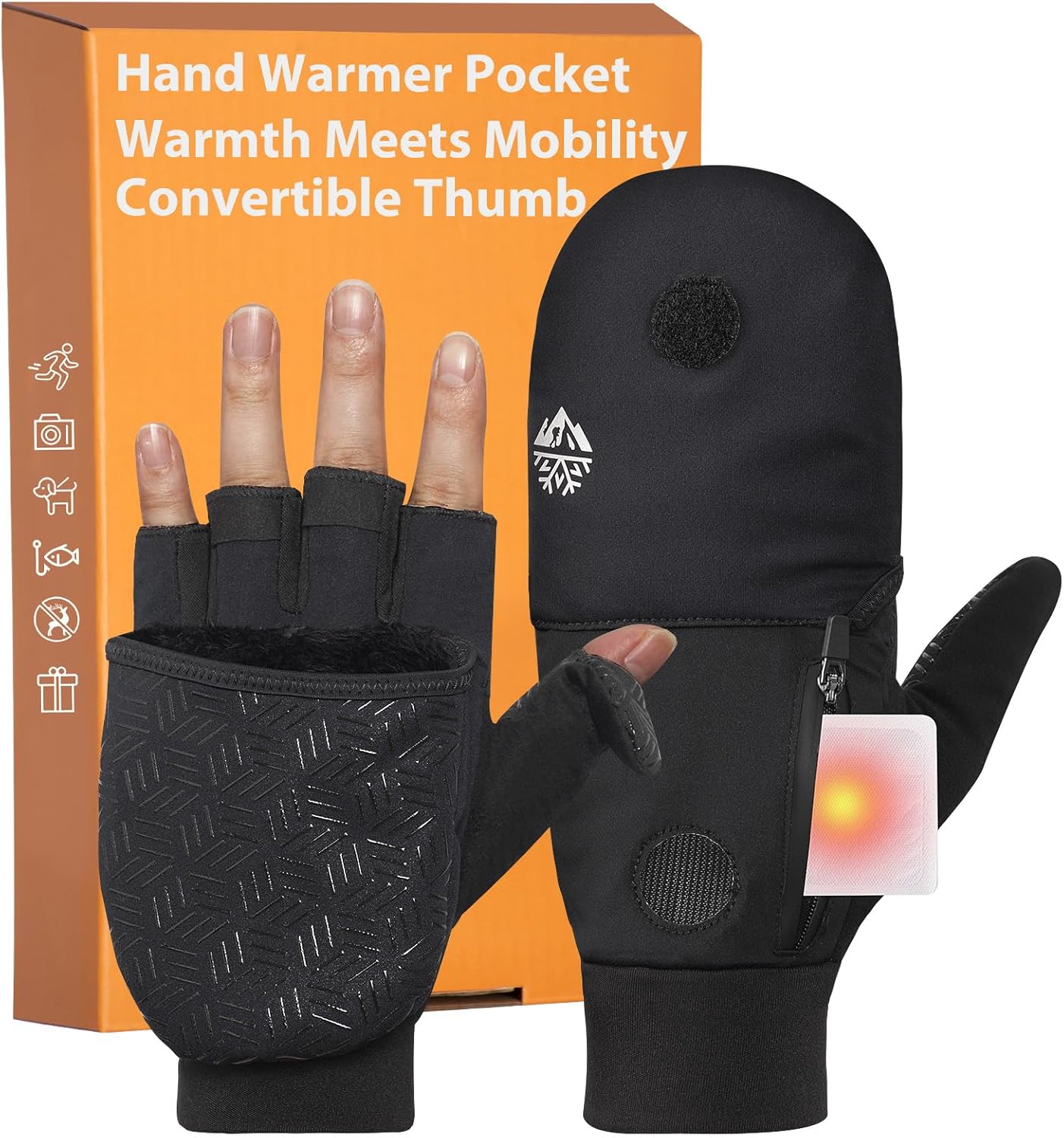 RIGWARL Winter Fingerless Gloves - Convertible Mittens with Hand Warmer Pocket | Unisex Running Gear