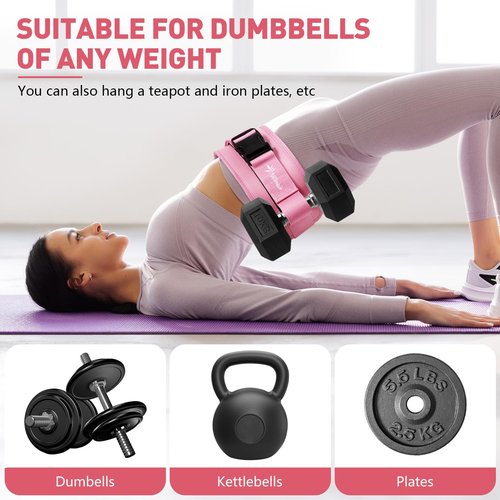 Hip Thrust Belt - Dumbbell Hip Thrust Belt - Premium Leather Thickened & Widen, Comfortable for Dumbbells, Kettlebells or Plates, Slip Padding, Gym or Home Workouts (deep pink)
